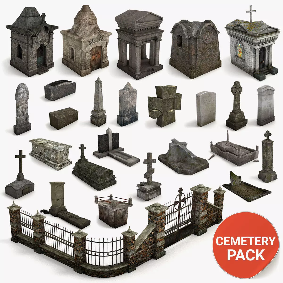 Lowpoly Cemetery Pack Low-poly 3D model_0