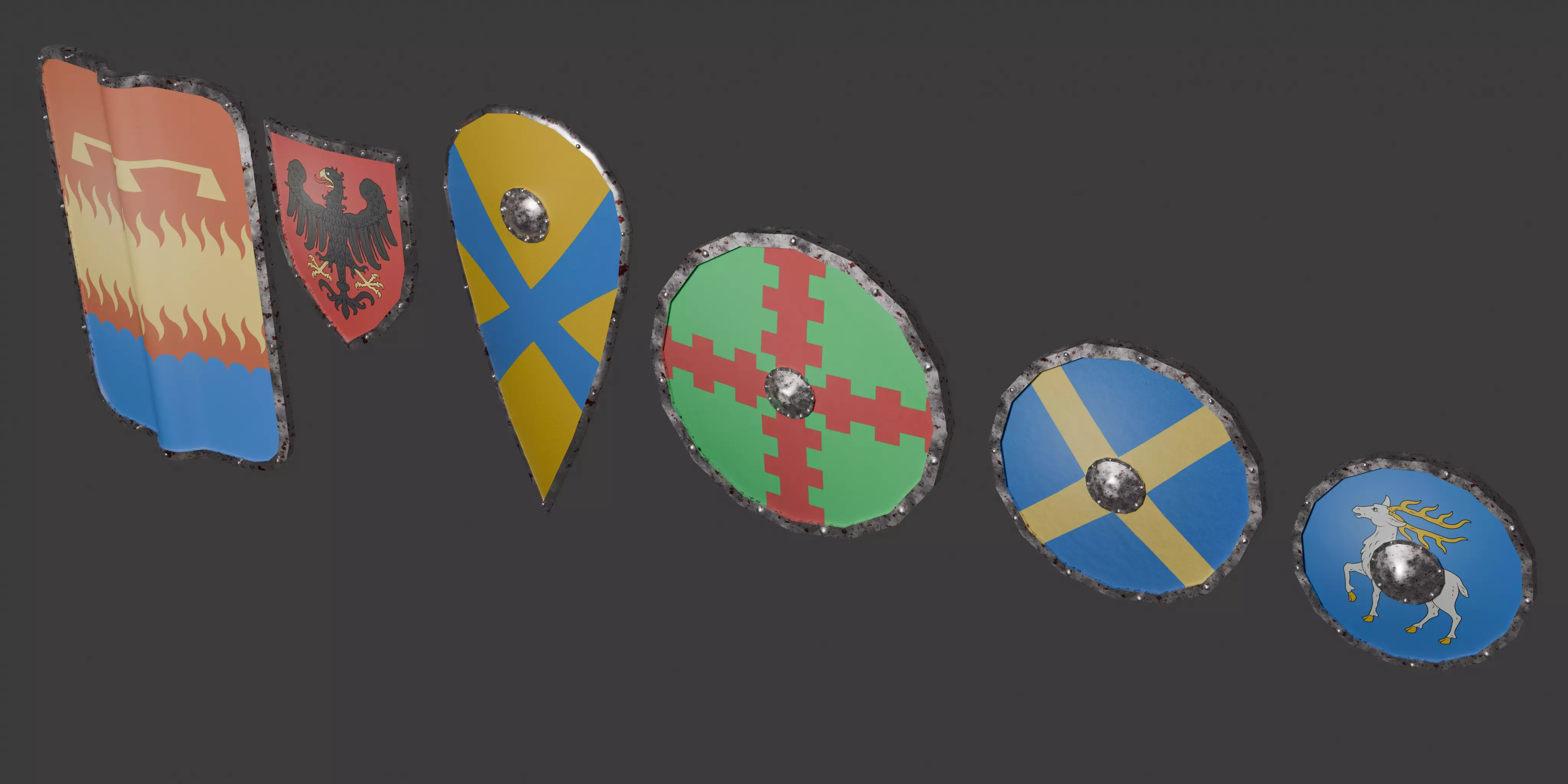 Low Poly Shields pack Free low-poly 3D model