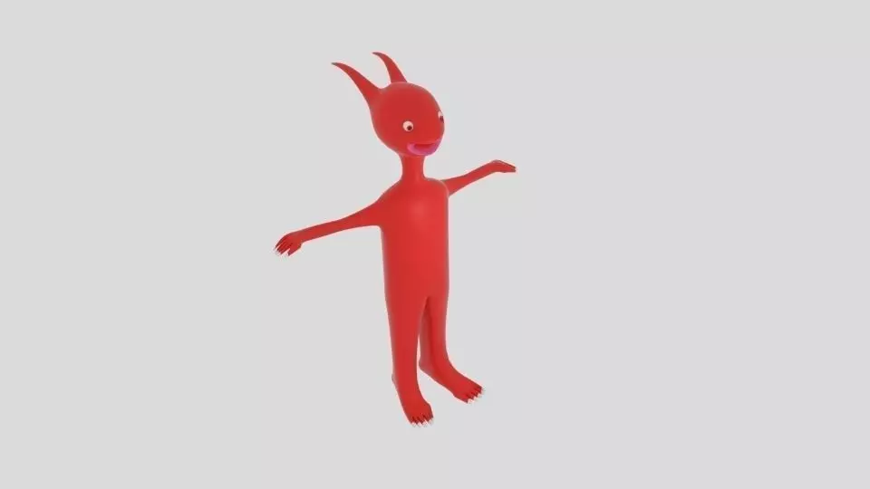 Red Split Head Alien Low-poly 3D model
