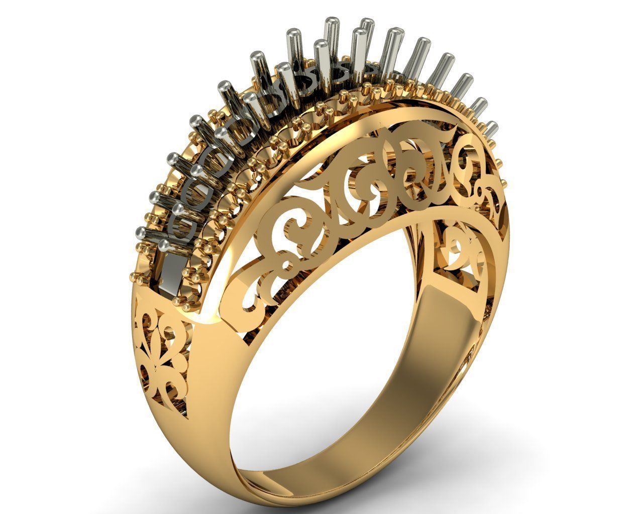 Ring gold and diamond 3D print model_4