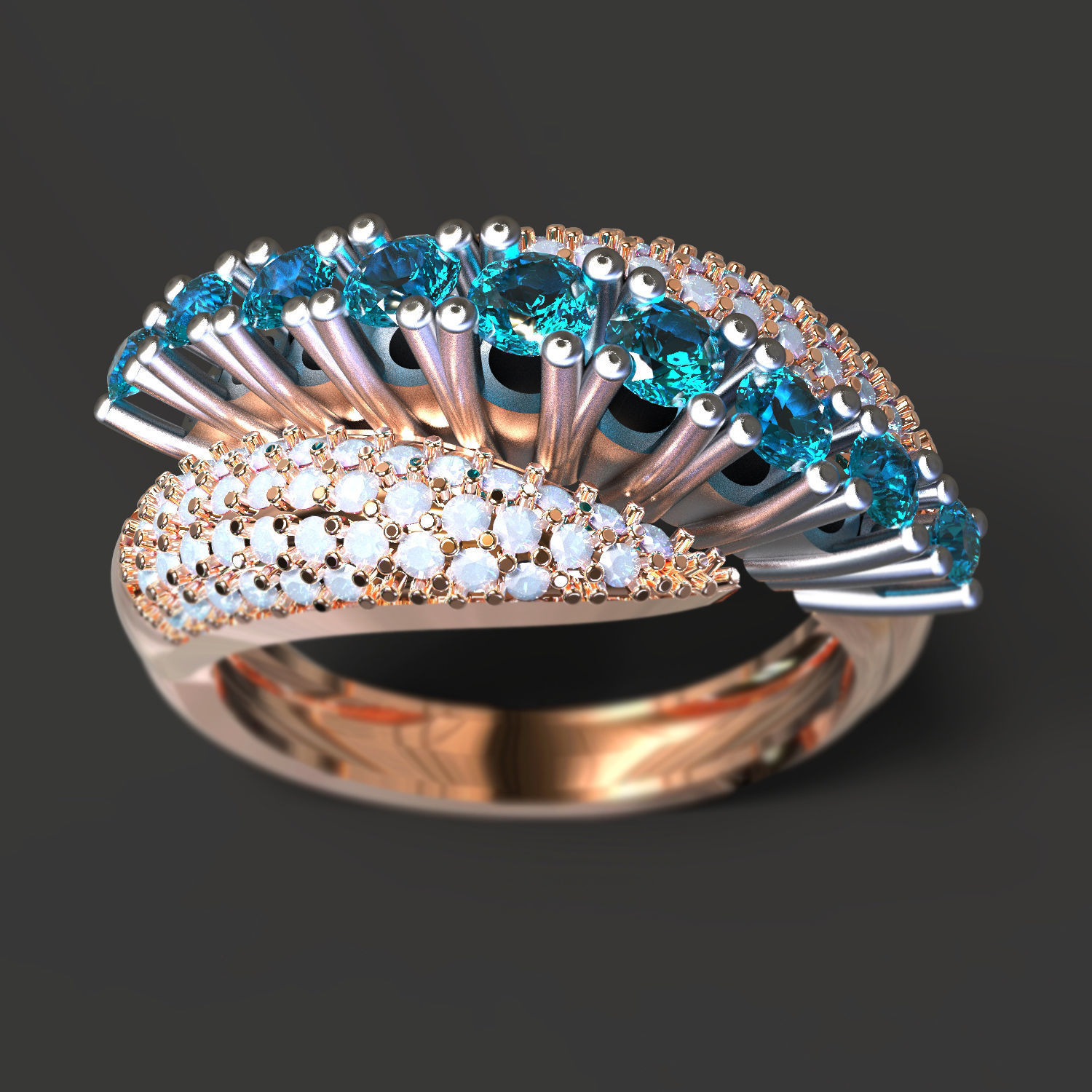 Ring aquamarine and diamond 3D print model_1