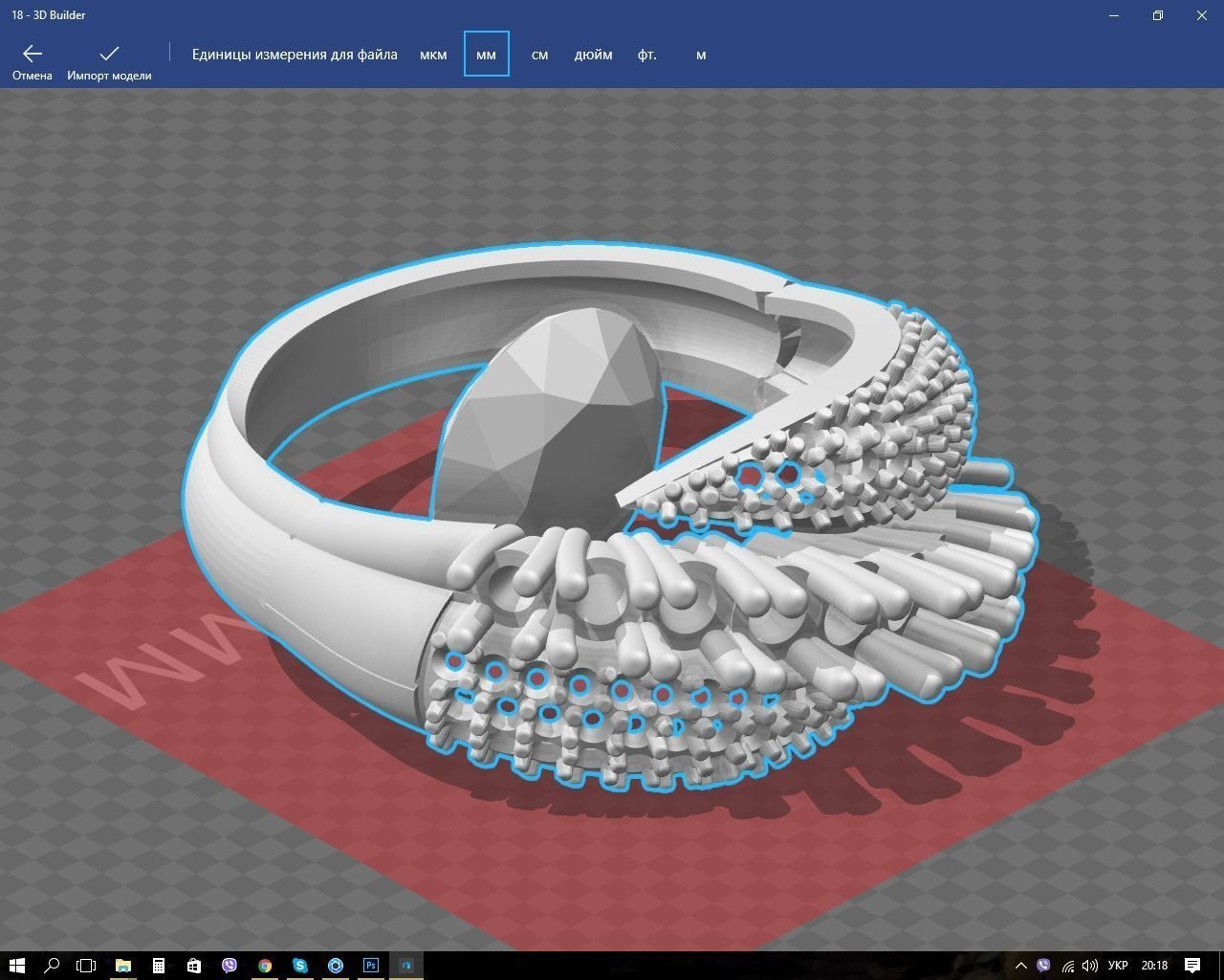 Ring aquamarine and diamond 3D print model_3