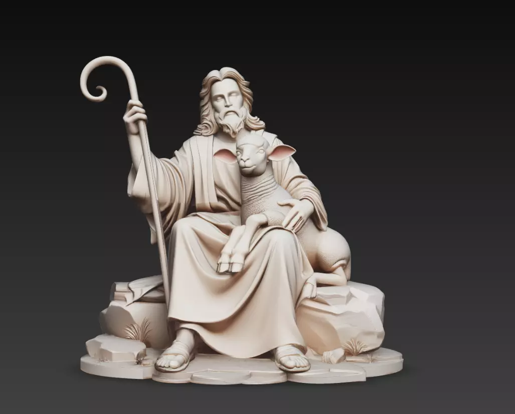 Jesus the Good Shepherd Sculpture Religious 3D Model 3D print model