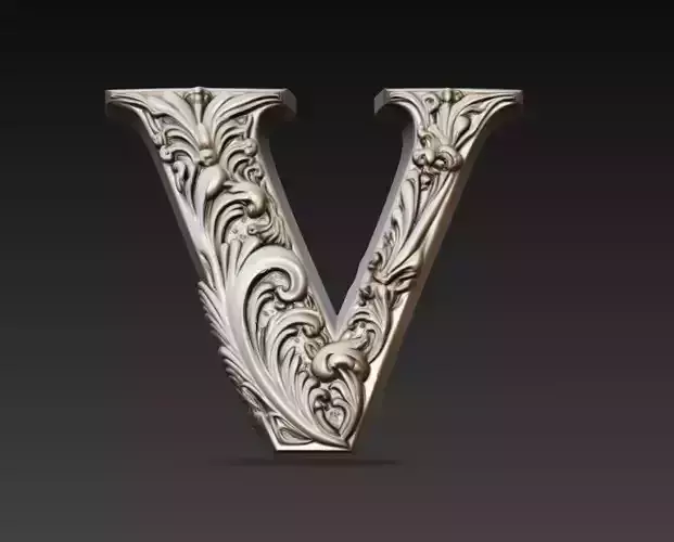 Ornamental Letter V Decorative 3D Model
