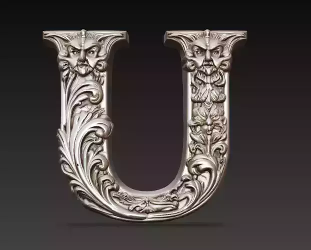 Ornamental Letter U Face Sculpture 3D Model