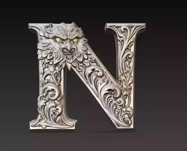 Ornamental Letter N Eagle Sculpture 3D Model
