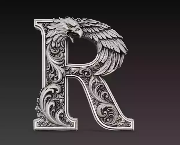 Ornamental Letter R Eagle Wing 3D Model