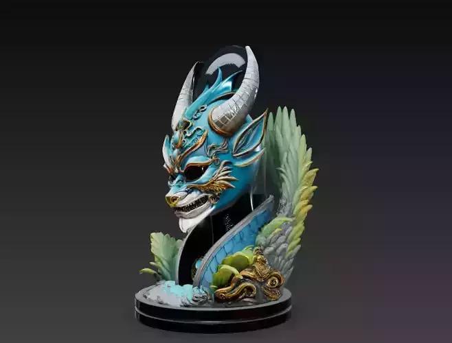 Stylized Dragon Mask Sculpture 3D Model