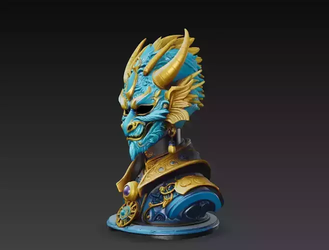 Stylized Dragon Warrior Bust 3D Model