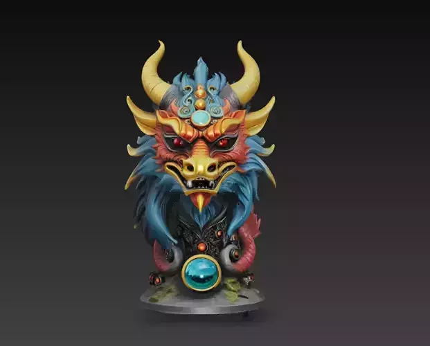 Stylized Dragon Bust Sculpture 3D Model