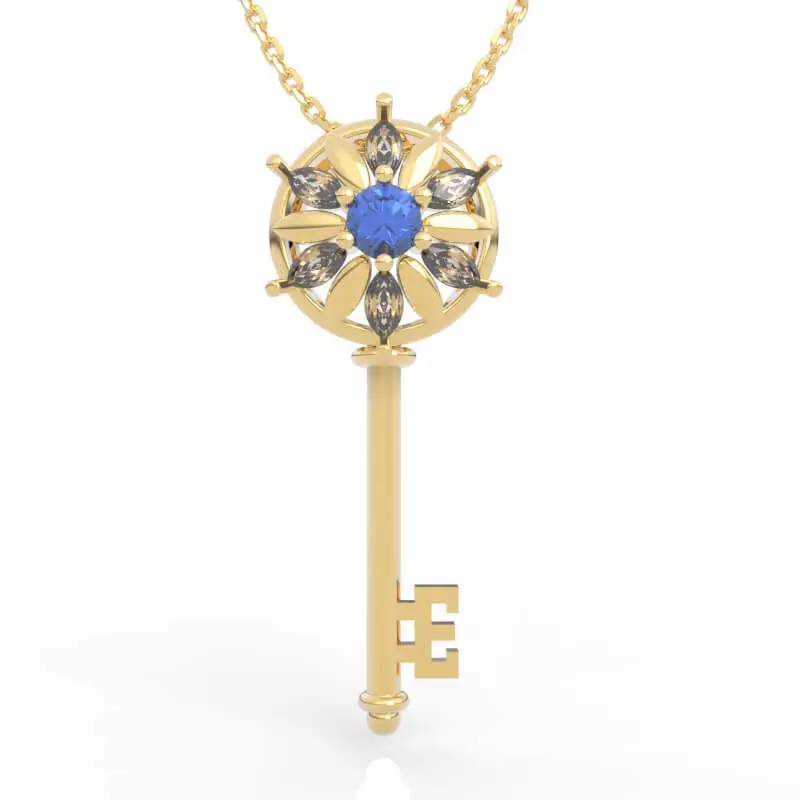 Stunning Gem Diamond Marquise Key Pendant Necklace 3D print model