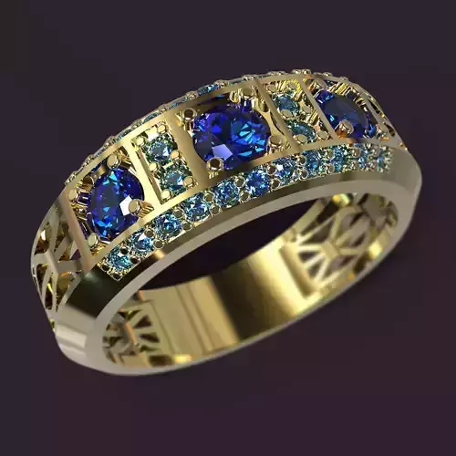 Ring gold with sapphires and diamonds 3D print model