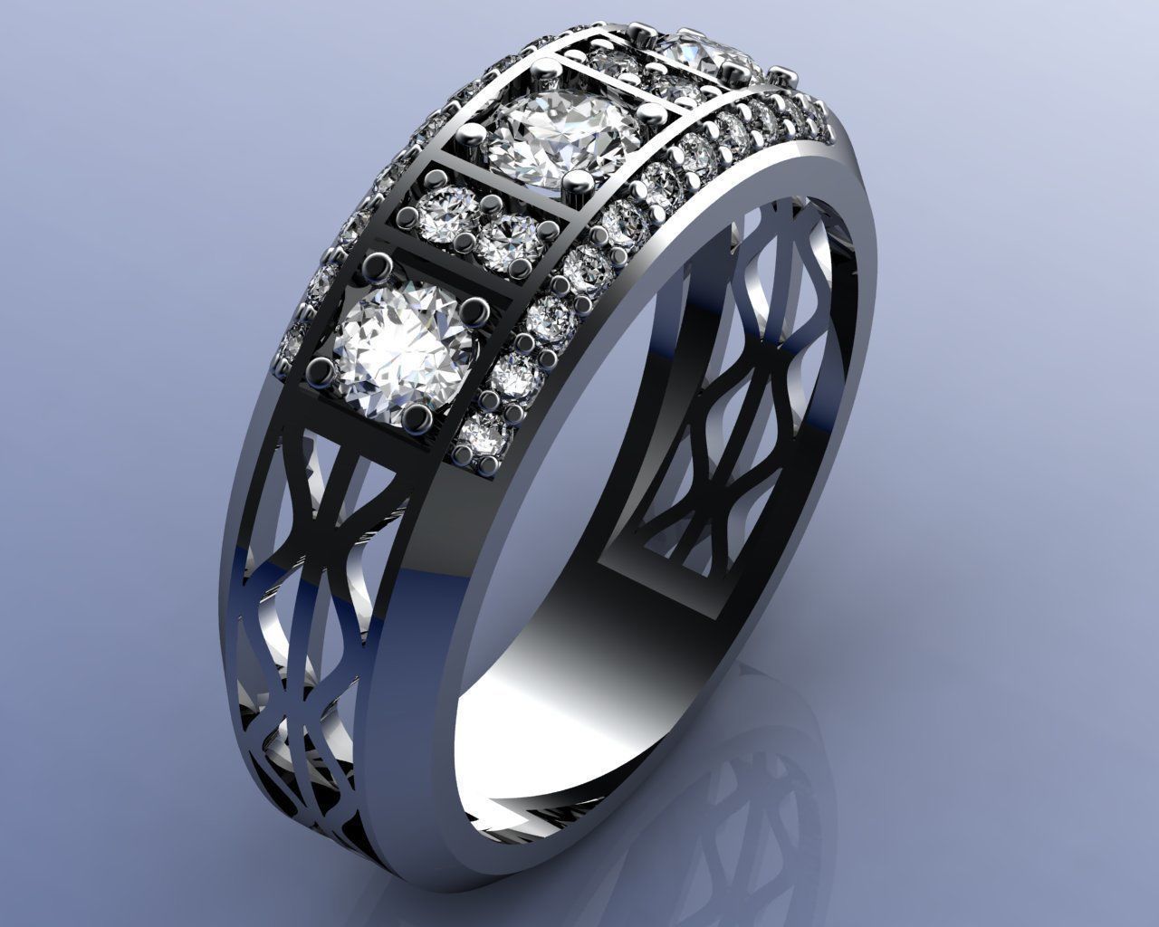 Ring gold with sapphires and diamonds 3D print model_5