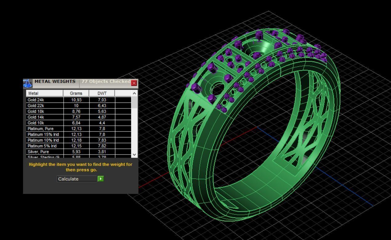 Ring gold with sapphires and diamonds 3D print model_6