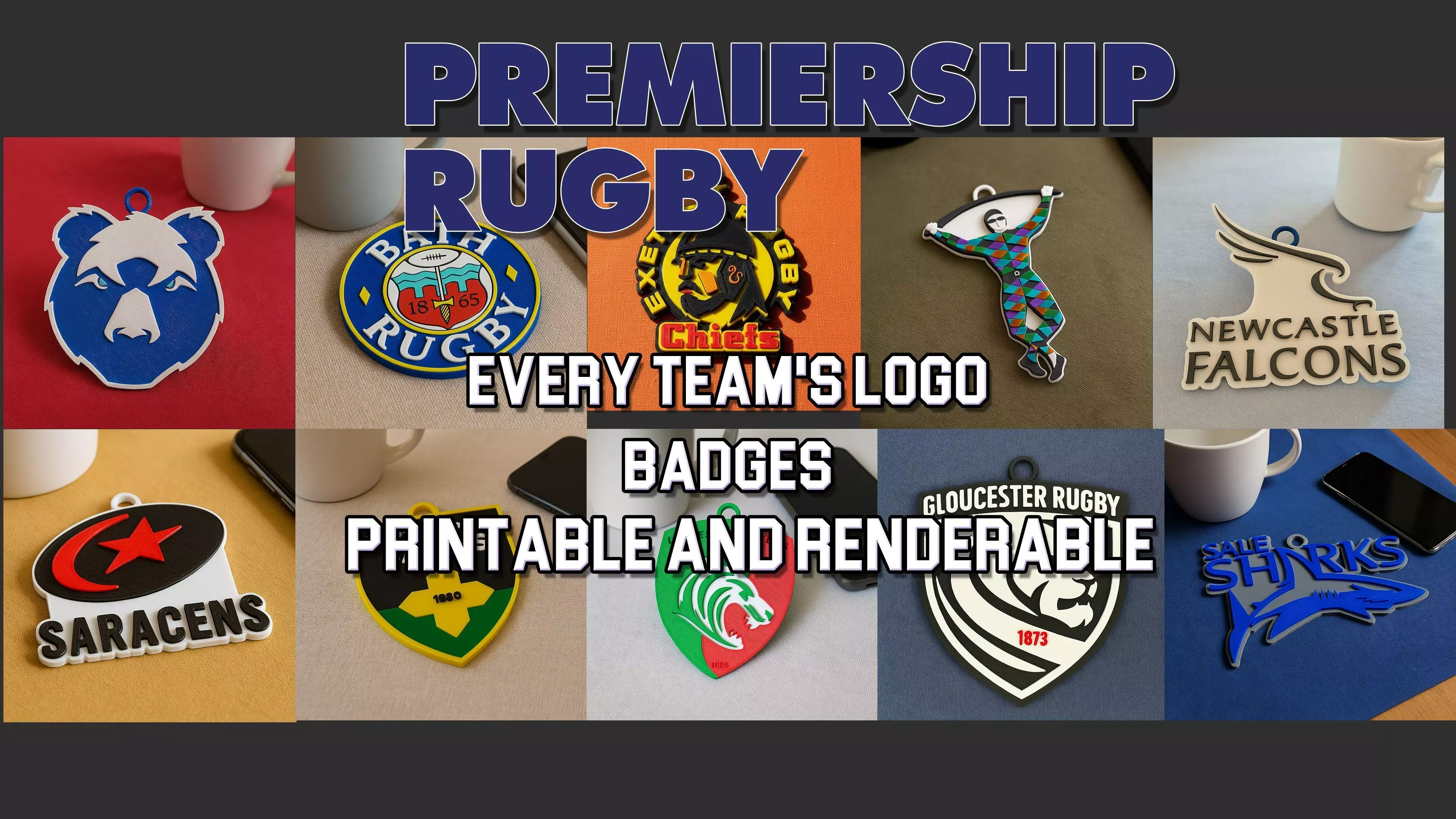 Premiership Rugby Every team badge keychain color 3D print model