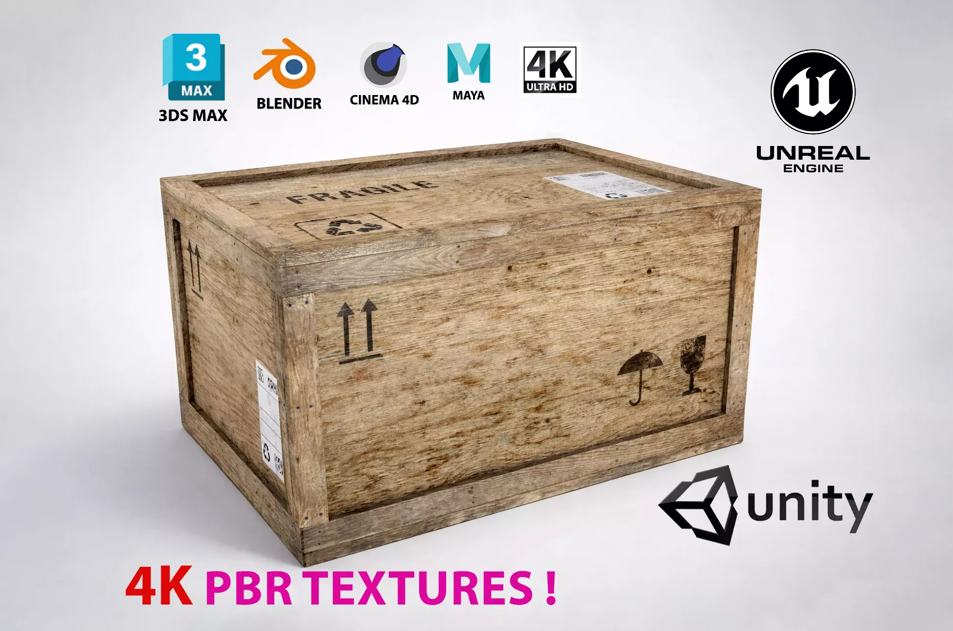 Wooden cargo crate low poly PBR 4K Low-poly 3D model
