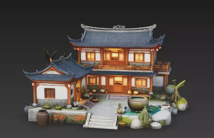 Ancient style scene homestay small courtyard 1 3D model