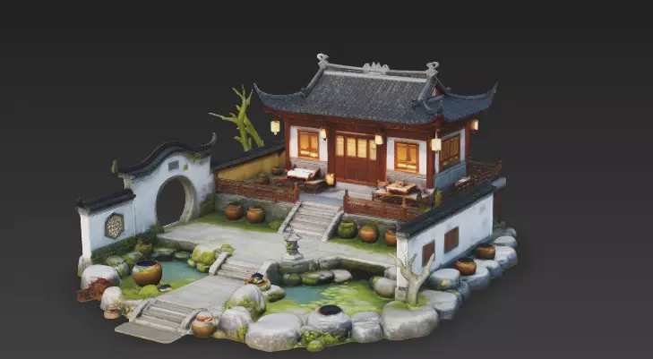 Ancient style scene homestay small courtyard 2 3D model
