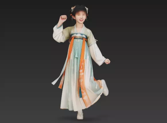 Anime style ancient Hanfu playful girl 2 3D model