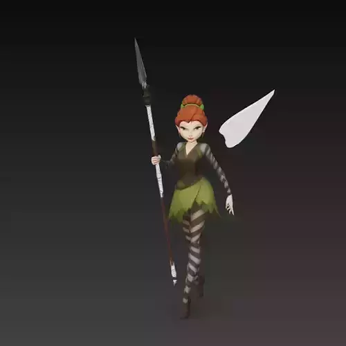 Stylized Warrior Fairy Character Spear 3D Model
