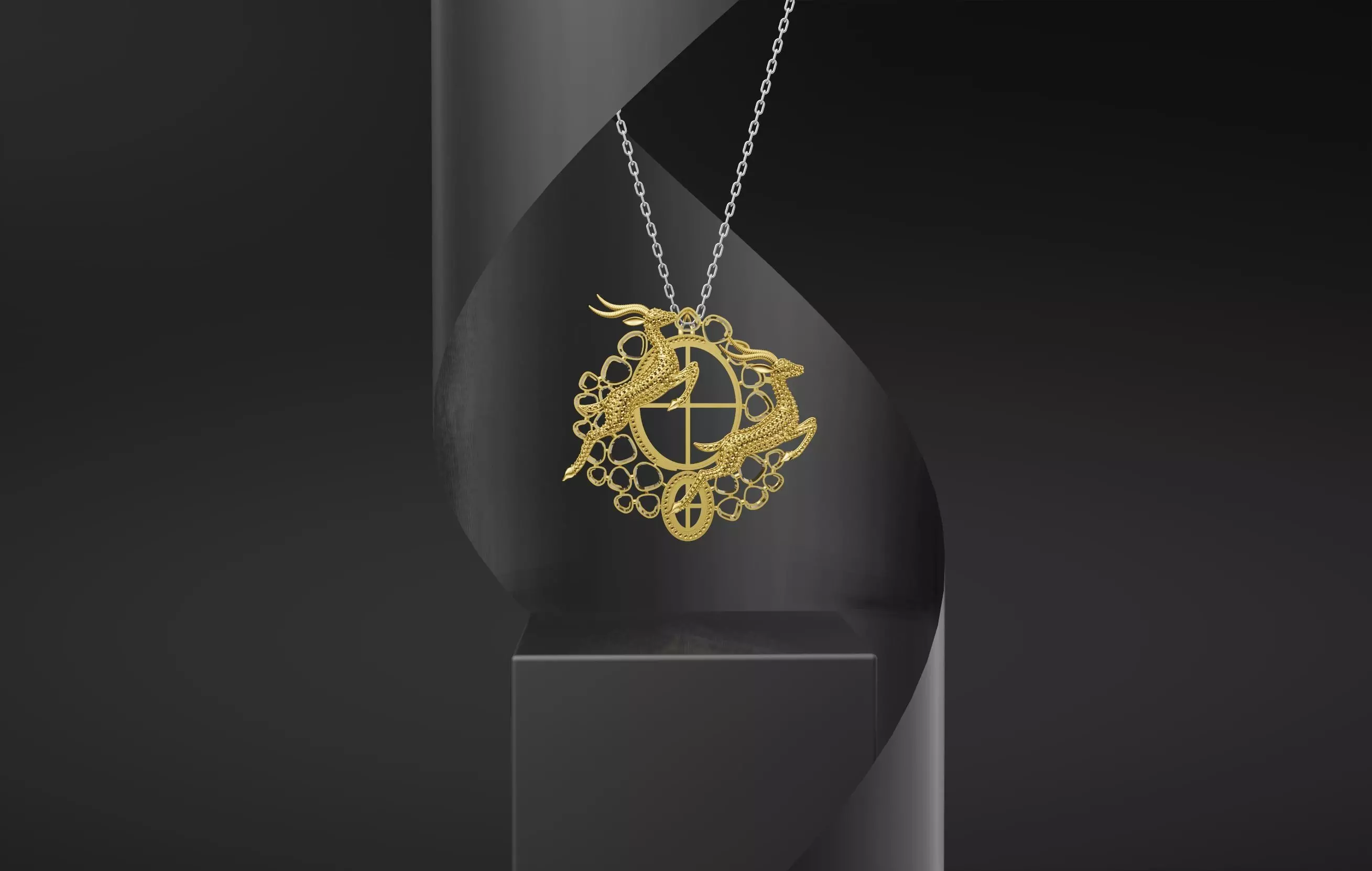 Polki Diamond Deer Motif Pendant 3D Model STL 3D print model