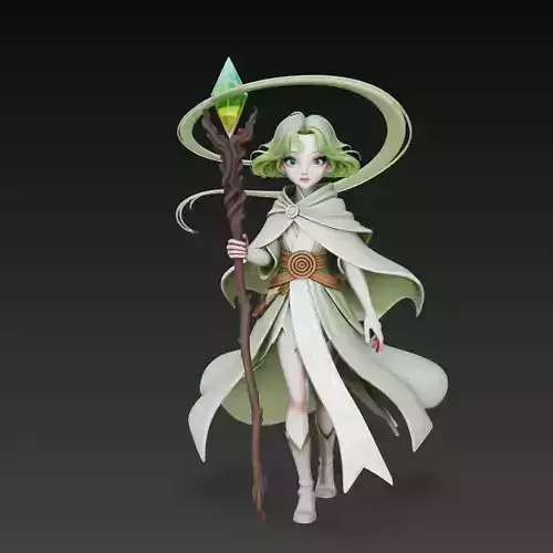 Stylized Fairy Mage Character Staff 3D Model