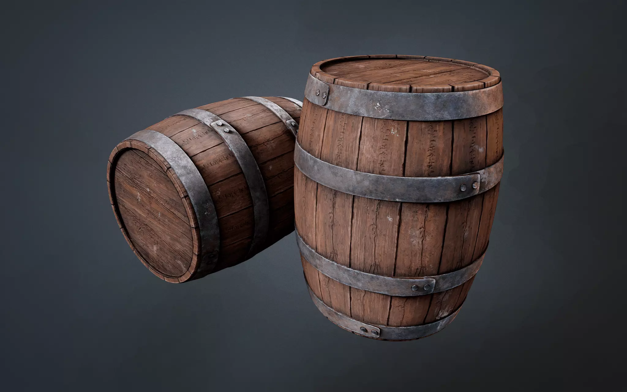 Wooden Barrel PBR Low-poly 3D model