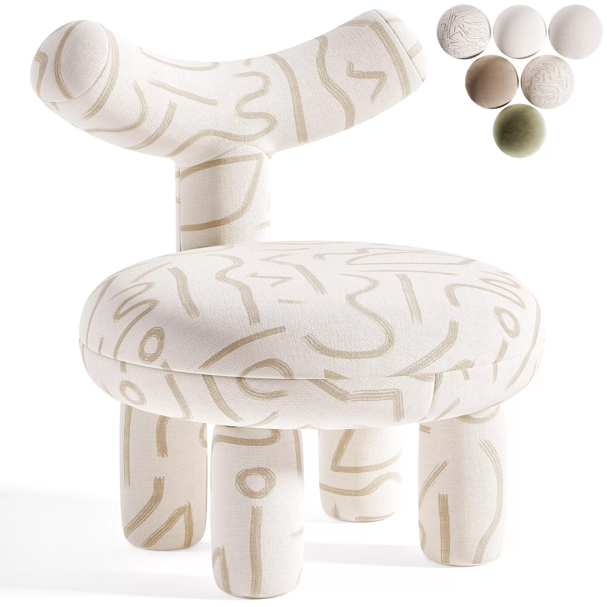 Armless Parsons Chair Wool Chair Fixed Back Chair Low-poly 3D model