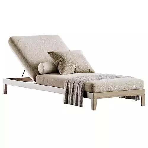 Balmain Teak Adjustable Chaise Sunlounger Low-poly 3D model 4