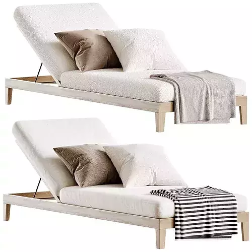 Balmain Teak Adjustable Chaise Sunlounger Low-poly 3D model 5