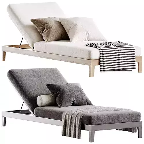 Balmain Teak Adjustable Chaise Sunlounger Low-poly 3D model 2