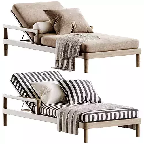 Miramar Teak Chaise Sunlounger Low-poly 3D model 3
