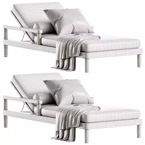 Miramar Teak Chaise Sunlounger Low-poly 3D model 7