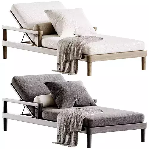 Miramar Teak Chaise Sunlounger Low-poly 3D model 2