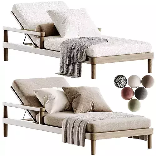 Miramar Teak Chaise Sunlounger Low-poly 3D model
