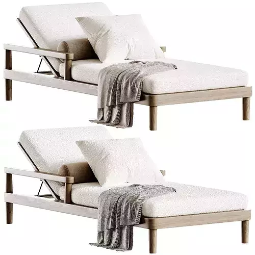 Miramar Teak Chaise Sunlounger Low-poly 3D model 5