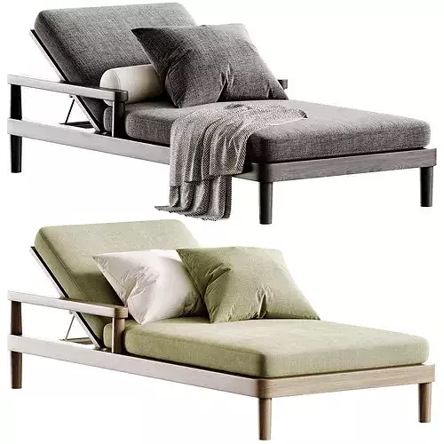 Miramar Teak Chaise Sunlounger Low-poly 3D model 4