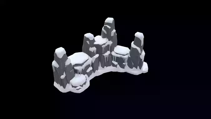 Low Poly Stylized Snowy Rock Wall-Cliff - PBR