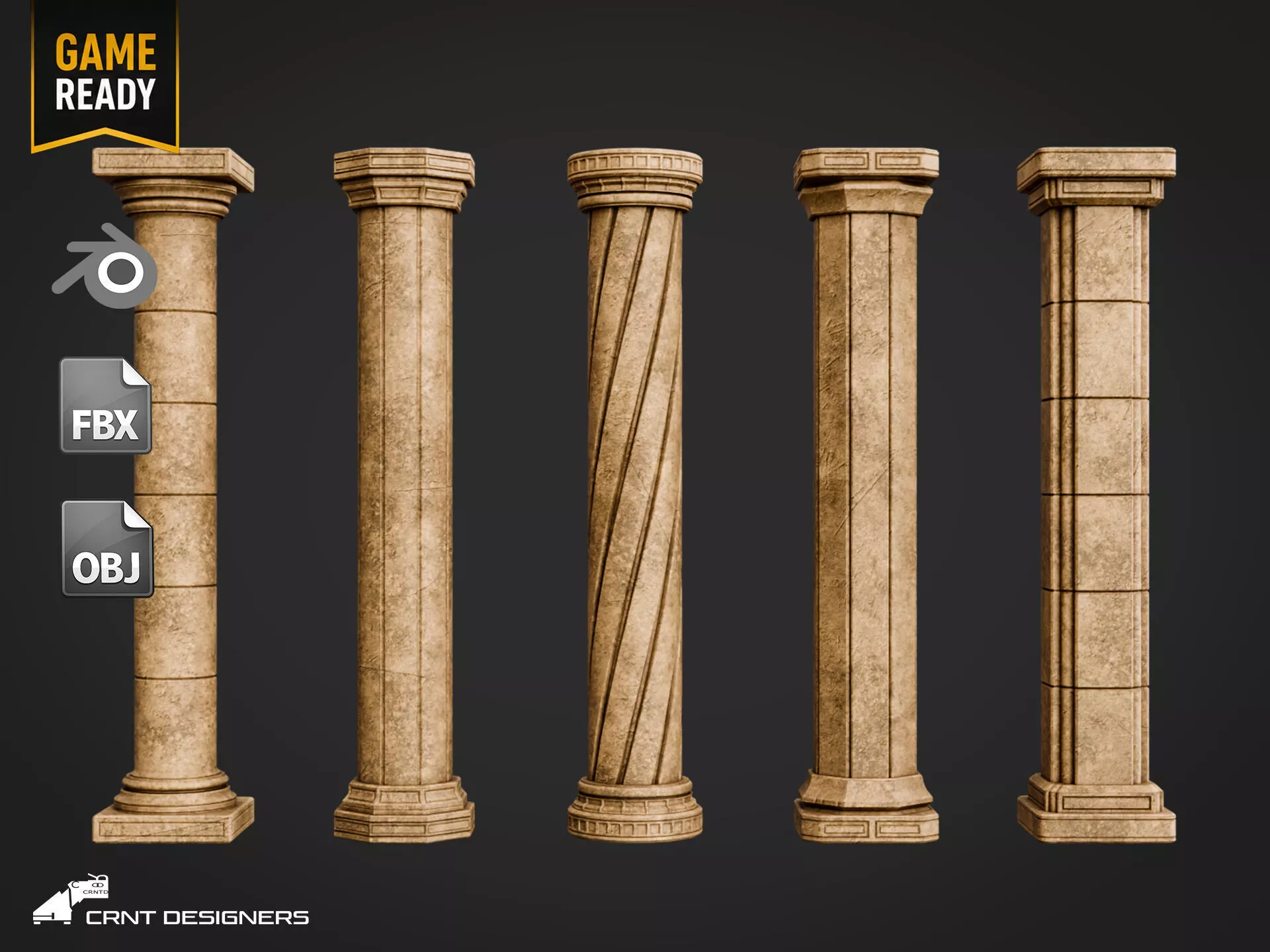 Ancient Stone Columns Pack - UE4 And UE5 Optimized Low-poly 3D model