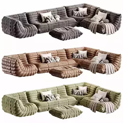 Togo Loveseat By Ligne Roset Set 02 Low-poly 3D model 3