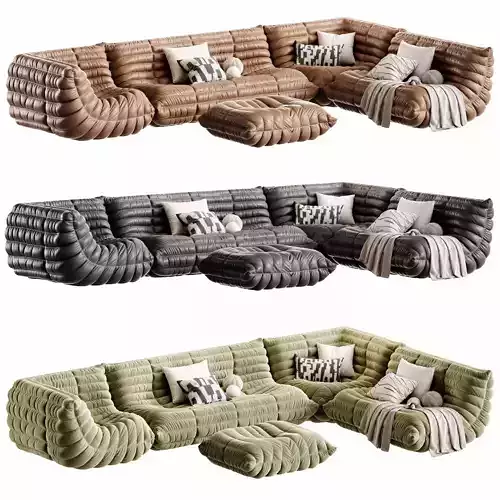 Togo Loveseat By Ligne Roset Set 02 Low-poly 3D model