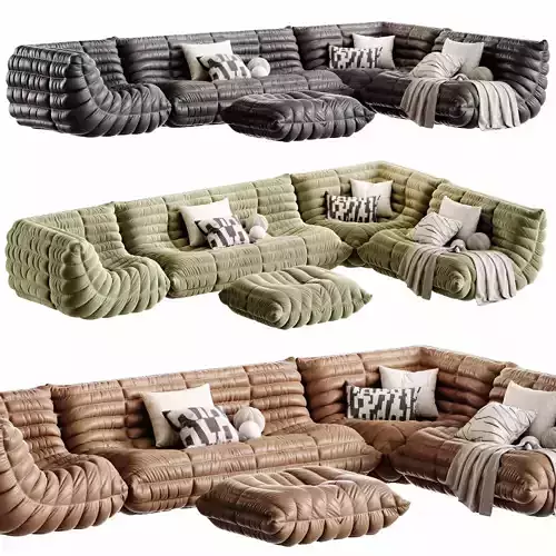 Togo Loveseat By Ligne Roset Set 02 Low-poly 3D model 2