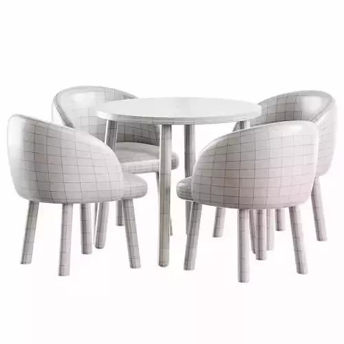 Kids Wooden Table and Chairs Set Low-poly 3D model 7