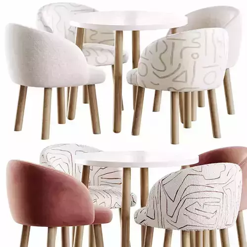 Kids Wooden Table and Chairs Set Low-poly 3D model 3