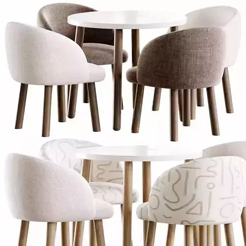 Kids Wooden Table and Chairs Set Low-poly 3D model 4