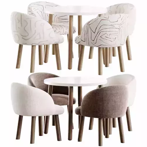 Kids Wooden Table and Chairs Set Low-poly 3D model 2