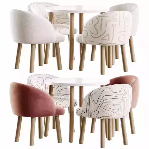 Kids Wooden Table and Chairs Set Low-poly 3D model