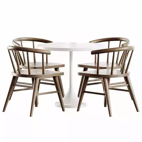 Round Kids Play Table and Walnut Wood Kids Play Chair Anker Low-poly 3D model 2
