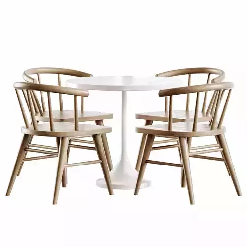 Round Kids Play Table and Walnut Wood Kids Play Chair Anker Low-poly 3D model 4