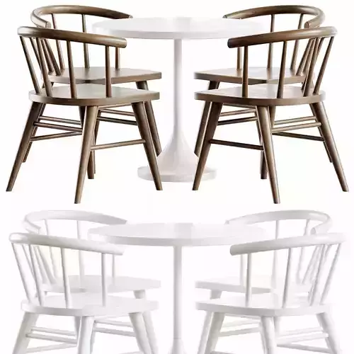 Round Kids Play Table and Walnut Wood Kids Play Chair Anker Low-poly 3D model